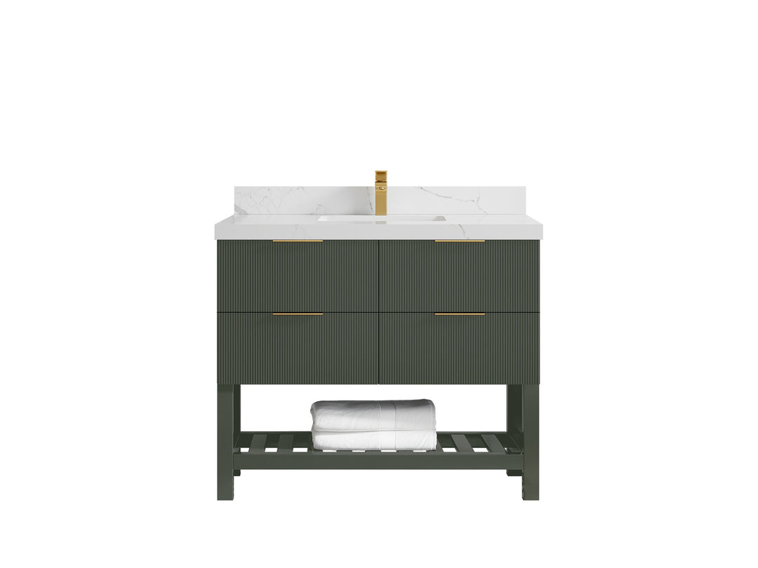 Catalina 42 in. W x 22 in. D Single Sink Bathroom Vanity in Pewter Green with 2 in Calacatta Laza Quartz Countertop