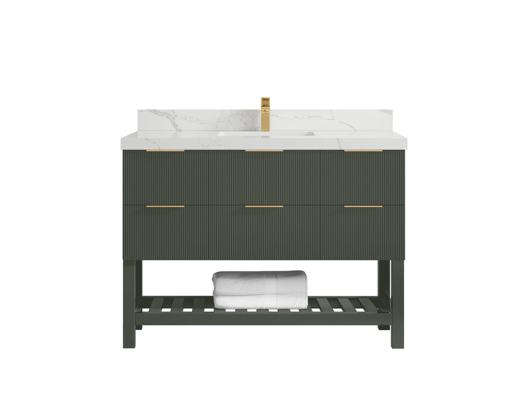 Catalina 48 in. W x 22 in. D Single Sink Bathroom Vanity in Pewter Green with 2 in Calacatta Laza Quartz Countertop