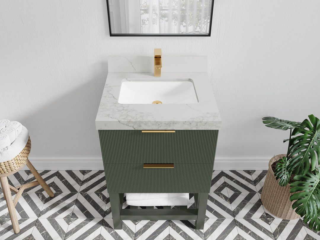 Catalina 24 in. W x 22 in. D Single Sink Bathroom Vanity in Pewter Green with 2 in Calacatta Nuvo Quartz Countertop - Top View