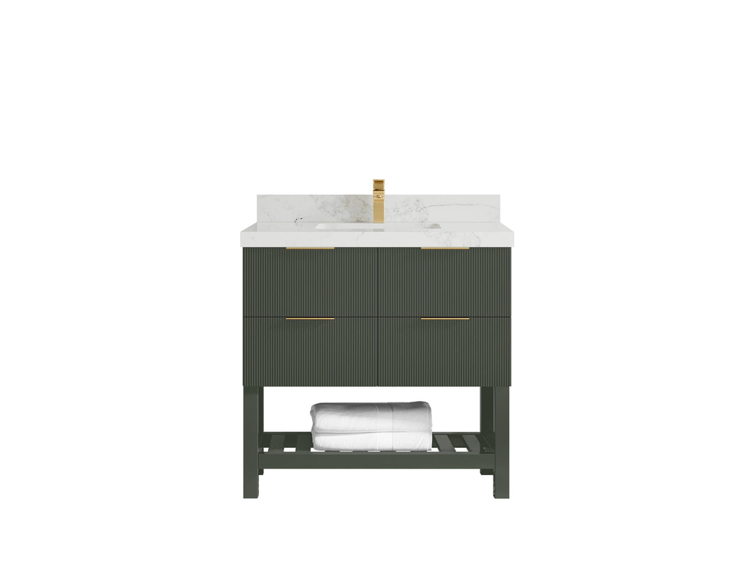 Catalina 36 in. W x 22 in. D Single Sink Bathroom Vanity in Pewter Green with 2 in Calacatta Nuvo Quartz Countertop 