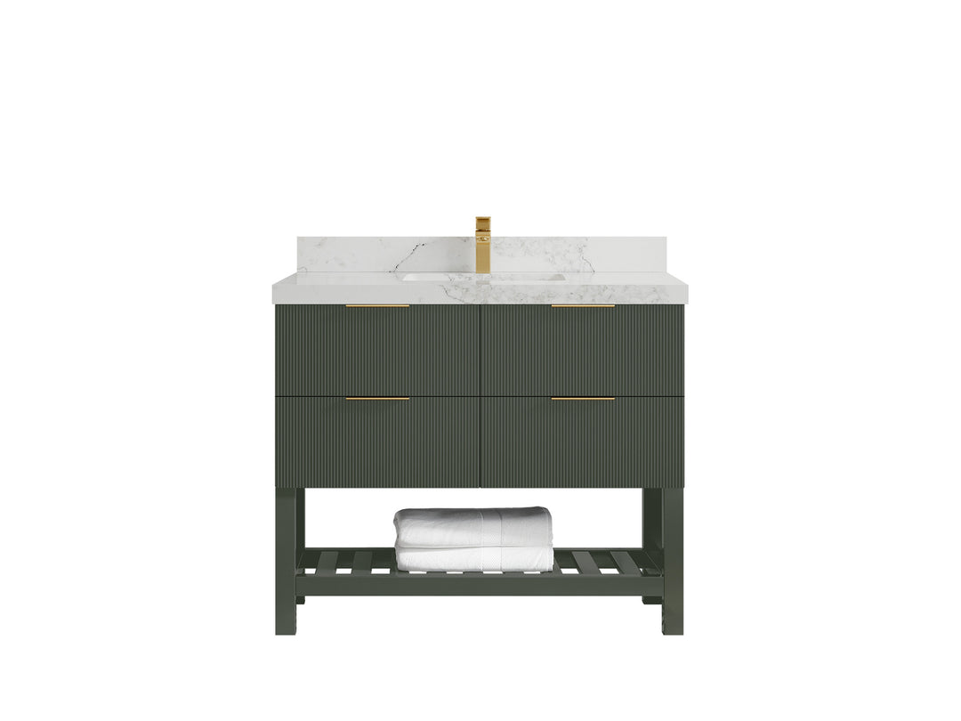 Catalina 42 in. W x 22 in. D Single Sink Bathroom Vanity in Pewter Green with 2 in Calacatta Nuvo Quartz Countertop
