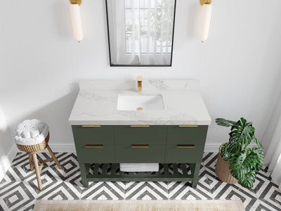 Catalina 48 in. W x 22 in. D Single Sink Bathroom Vanity in Pewter Green with 2 in Calacatta Nuvo Quartz Countertop - Top View
