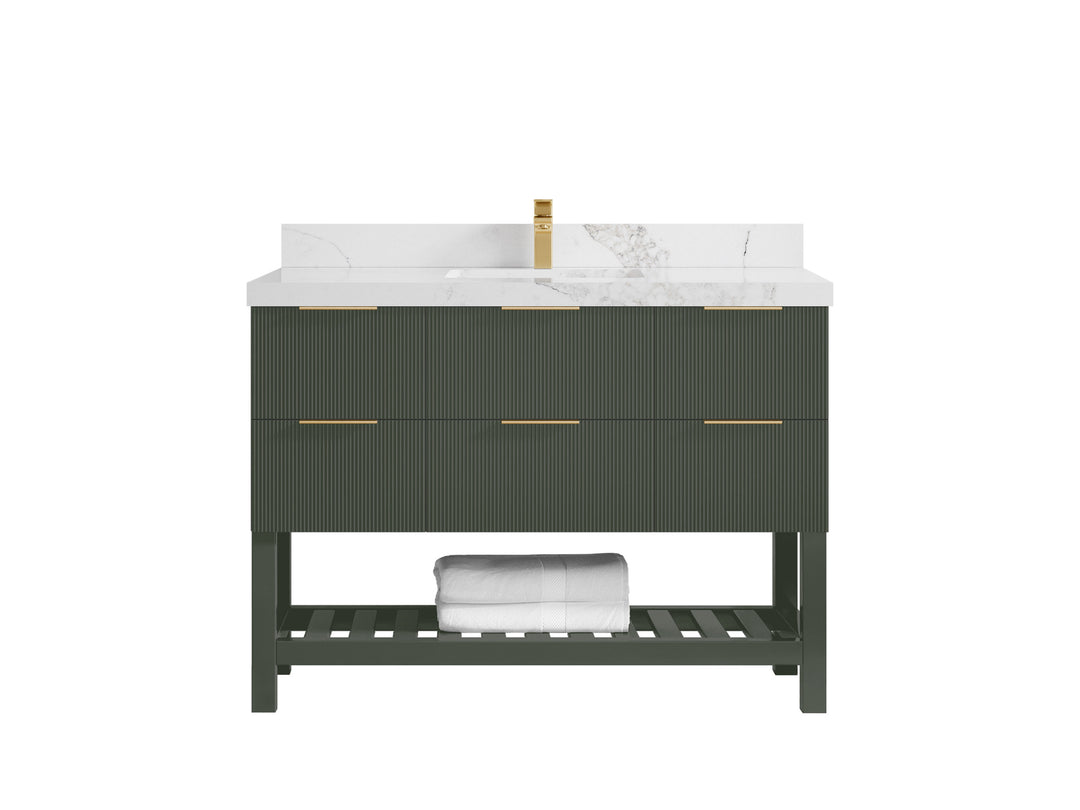 Catalina 48 in. W x 22 in. D Single Sink Bathroom Vanity in Pewter Green with 2 in Calacatta Nuvo Quartz Countertop