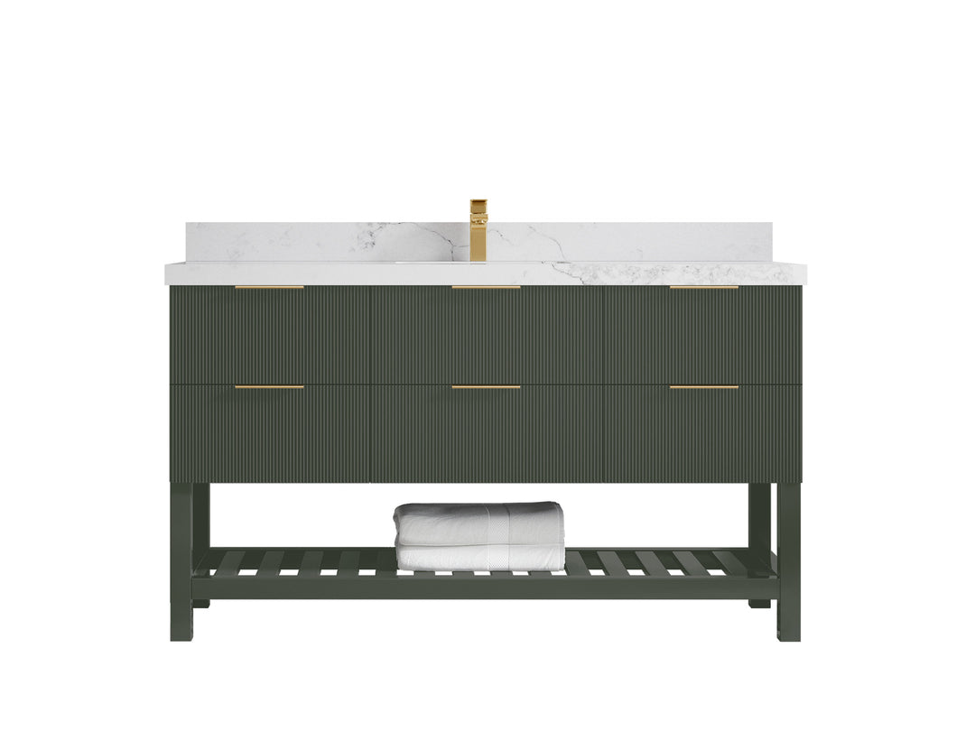 Catalina 60 in. W x 22 in. D Single Sink Bathroom Vanity in Pewter Green with 2 in Calacatta Nuvo Quartz Countertop