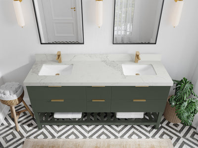 Catalina 72 in. W x 22 in. D Double Sink Bathroom Vanity in Pewter Green with 2 in Calacatta Nuvo Quartz Countertop - Top View