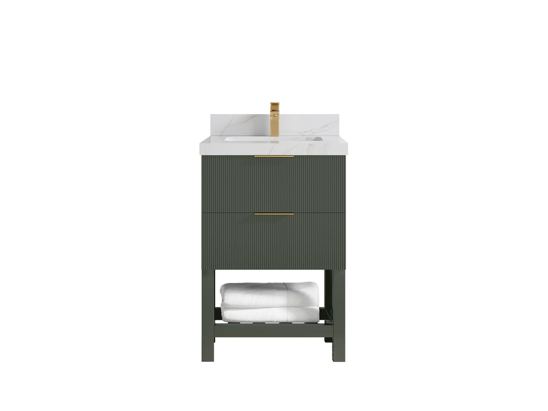 Catalina 24 in. W x 22 in. D Single Sink Bathroom Vanity in Pewter Green with 2 in Calacatta Sienna Quartz Countertop