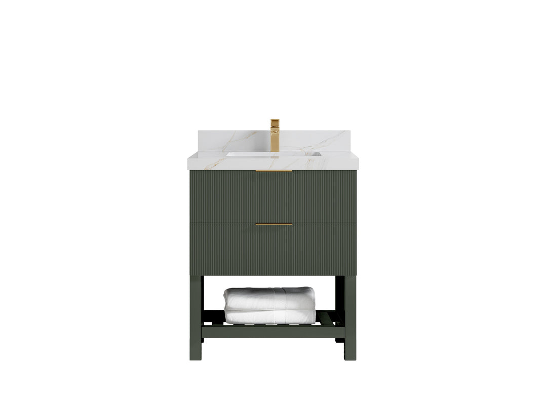 Catalina 30 in. W x 22 in. D Single Sink Bathroom Vanity in Pewter Green with 2 in Calacatta Sienna Quartz Countertop 