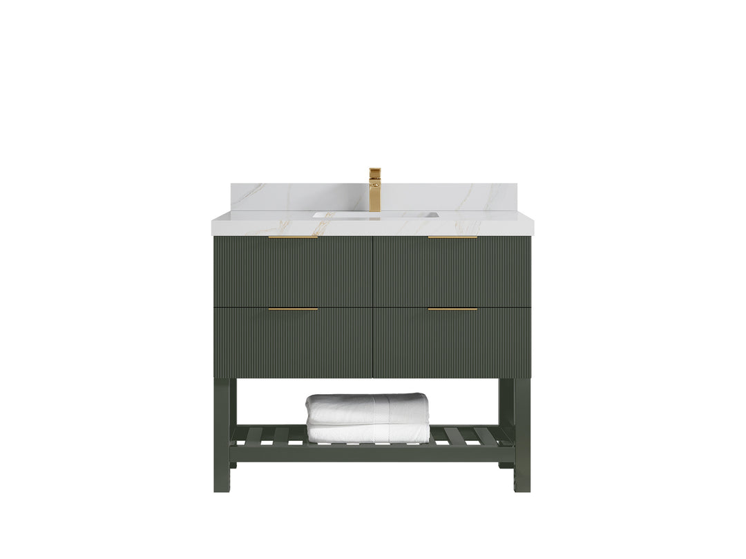 Catalina 42 in. W x 22 in. D Single Sink Bathroom Vanity in Pewter Green with 2 in Calacatta Sienna Quartz Countertop