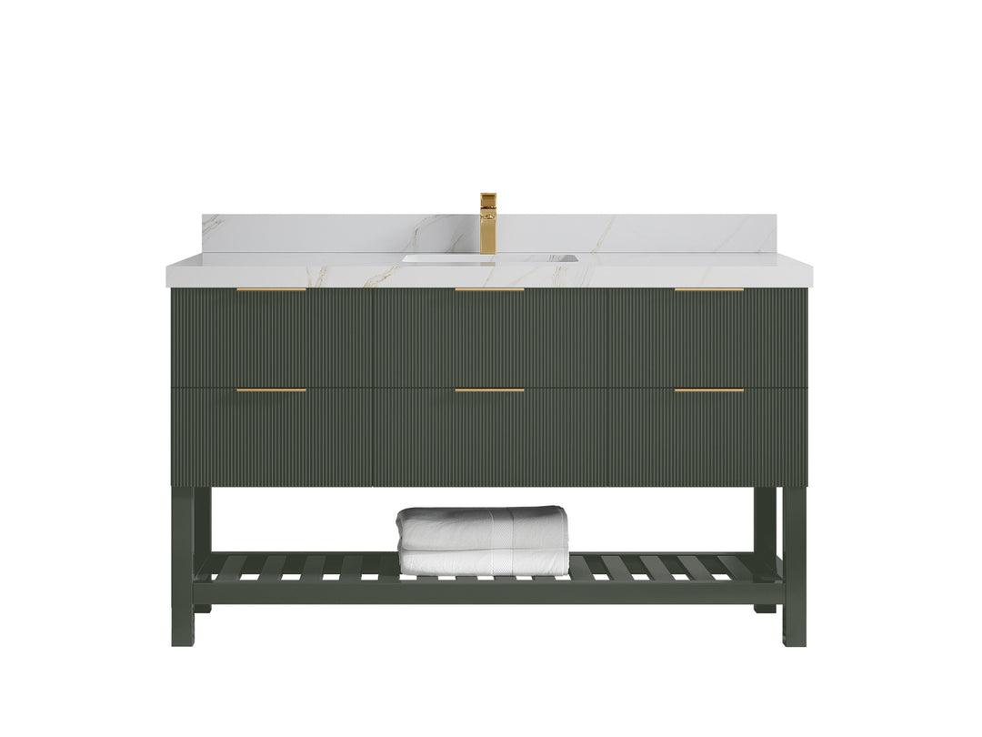 Catalina 60 in. W x 22 in. D Single Sink Bathroom Vanity in Pewter Green with 2 in Calacatta Sienna Quartz Countertop