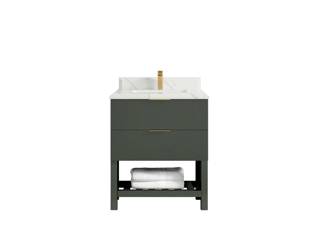 Catalina 30 in. W x 22 in. D Single Sink Bathroom Vanity in Pewter Green with 1.5 in Double Cove Edge Calacatta Laza Quartz Countertop