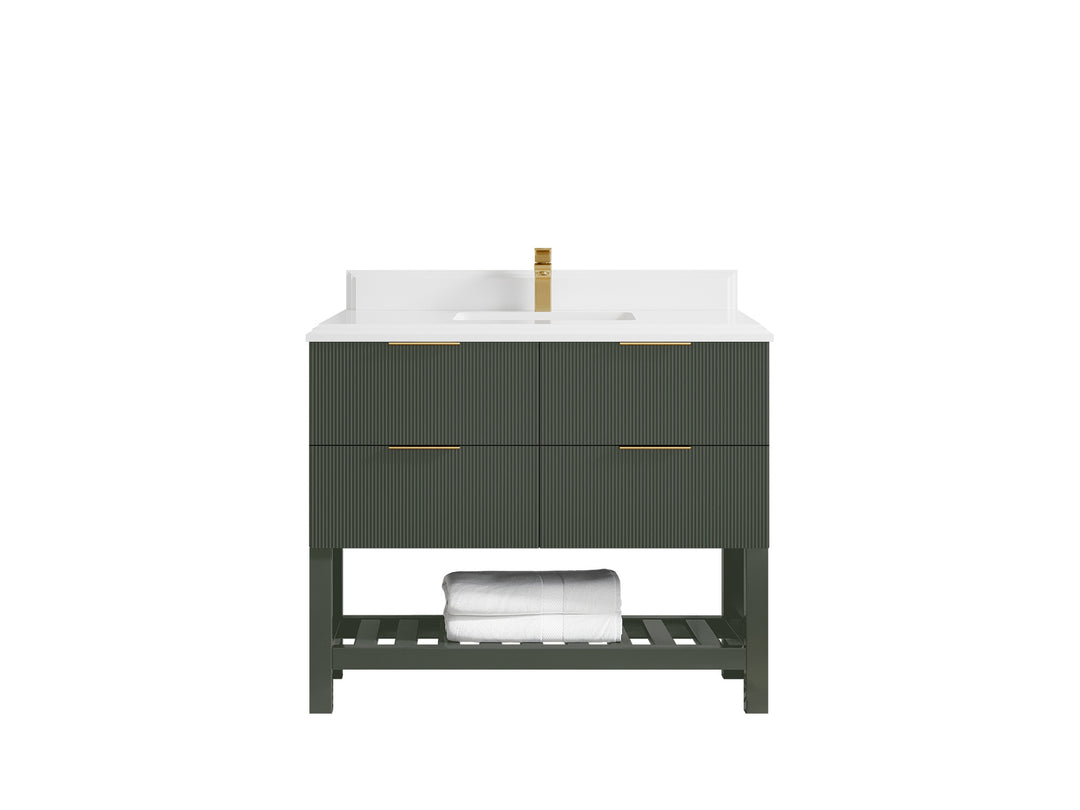 Catalina 42 in. W x 22 in. D Single Sink Bathroom Vanity in Pewter Green with 2 in Double Cove Calacatta Laza Countertop