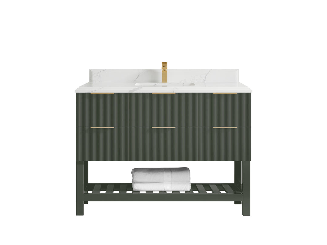 Catalina 48 in. W x 22 in. D Single Sink Bathroom Vanity in Pewter Green with 1.5 in Double Cove Calacatta Laza Quartz Countertop