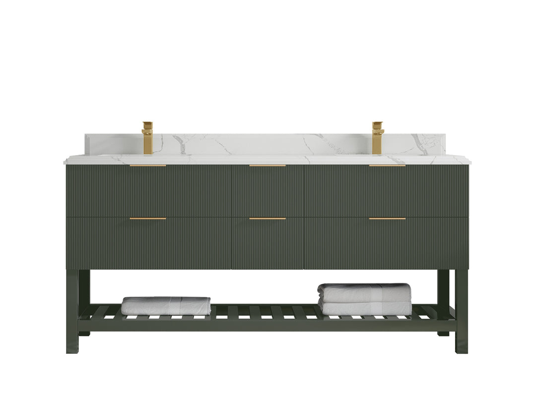 Catalina 72 in. W x 22 in. D Double Sink Bathroom Vanity in Pewter Green with 1.5 in Double Cove Edge Calacatta Laza Quartz Countertop