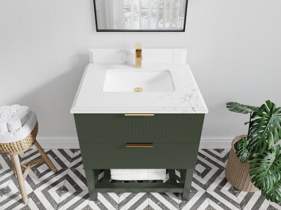 Catalina 30 in. W x 22 in. D Single Sink Bathroom Vanity in Pewter Green with 1.5 in Double Cove Edge Empira Quartz Countertop - Top View