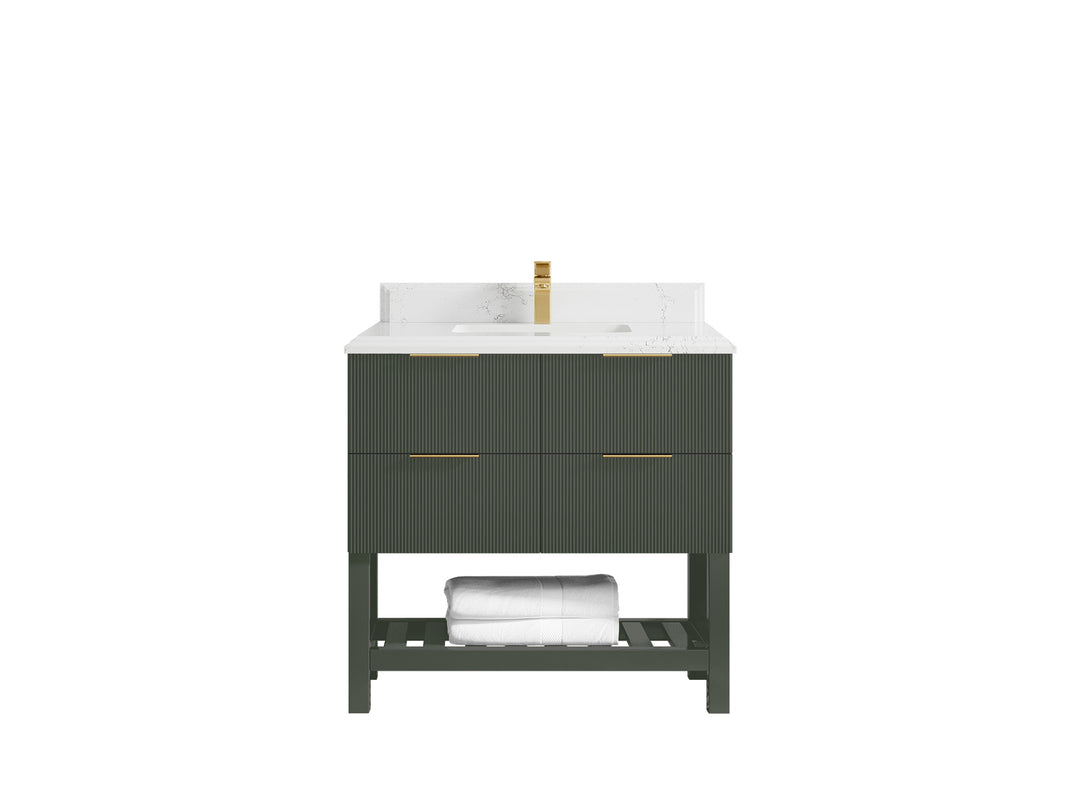 Catalina 36 in. W x 22 in. D Single Sink Bathroom Vanity in Pewter Green with 1.5 in Double Cove Edge Empira Quartz Countertop