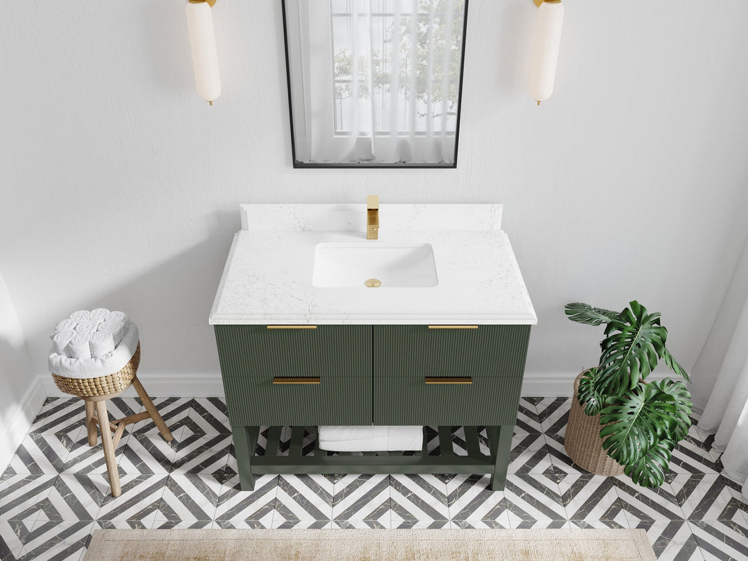 Catalina 42 in. W x 22 in. D Single Sink Bathroom Vanity in Pewter Green with 2 in Double Cove Empira White Quartz Countertop Top View