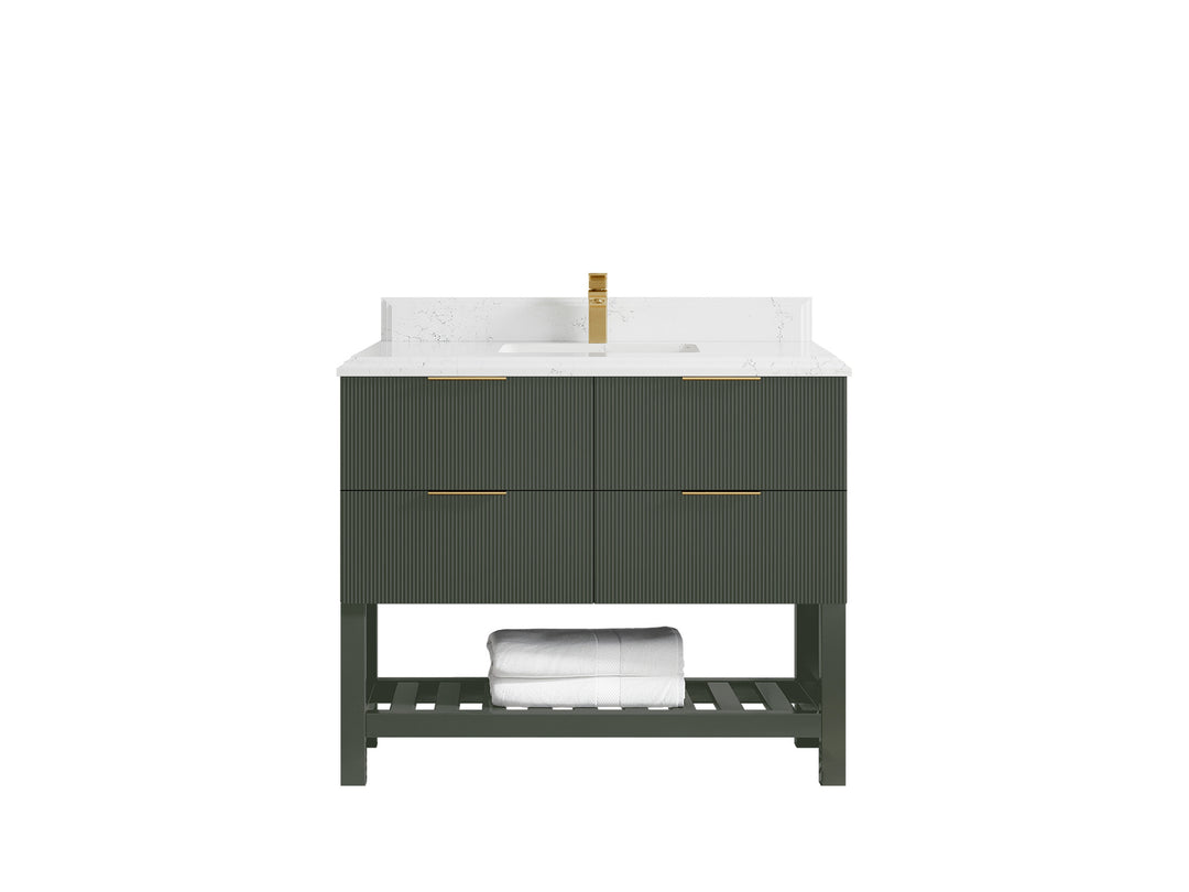 Catalina 42 in. W x 22 in. D Single Sink Bathroom Vanity in Pewter Green with 2 in Double Cove Empira White Quartz Countertop