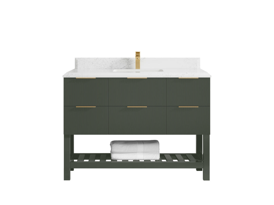 Catalina 48 in. W x 22 in. D Single Sink Bathroom Vanity in Pewter Green with 1.5 in Double Cove Empira Quartz Countertop 