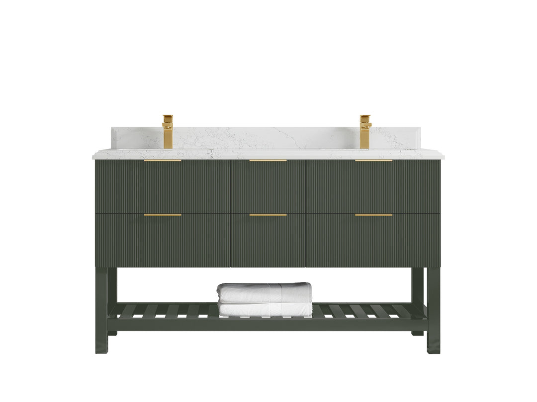 Catalina 60 in. W x 22 in. D Double Sink Bathroom Vanity in Pewter Green with 1.5 in Double Cove Edge Empira Quartz Countertop