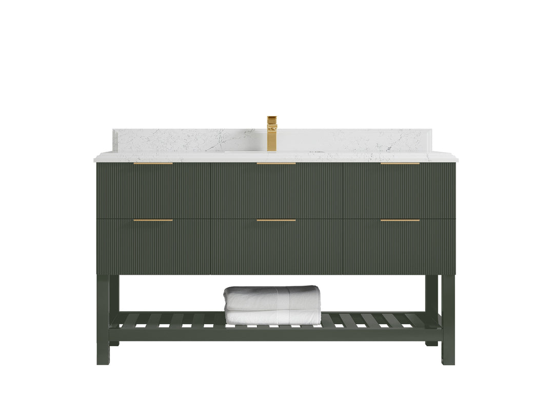 Catalina 60 in. W x 22 in. D Single Sink Bathroom Vanity in Pewter Green with 1.5 in Double Cove Edge Empira Quartz Countertop