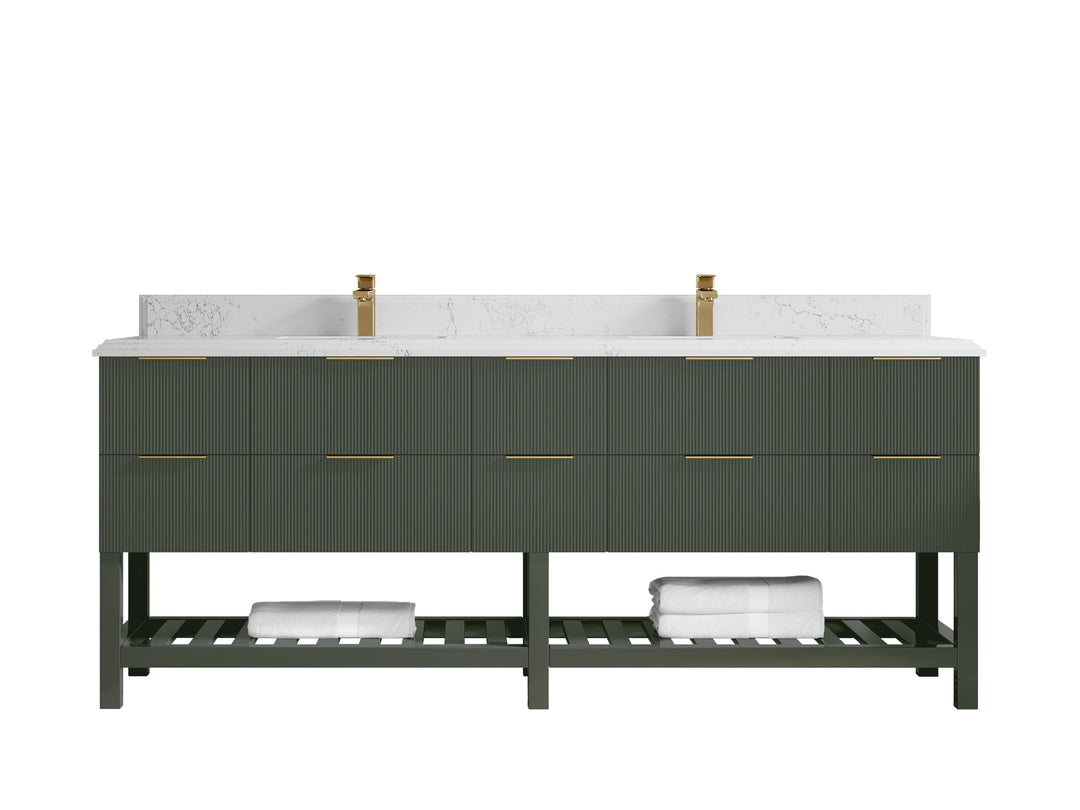 Catalina 84 in. W x 22 in. D Double Sink Bathroom Vanity in Pewter Green with 1.5 in Double Cove Edge Empira Quartz Countertop
