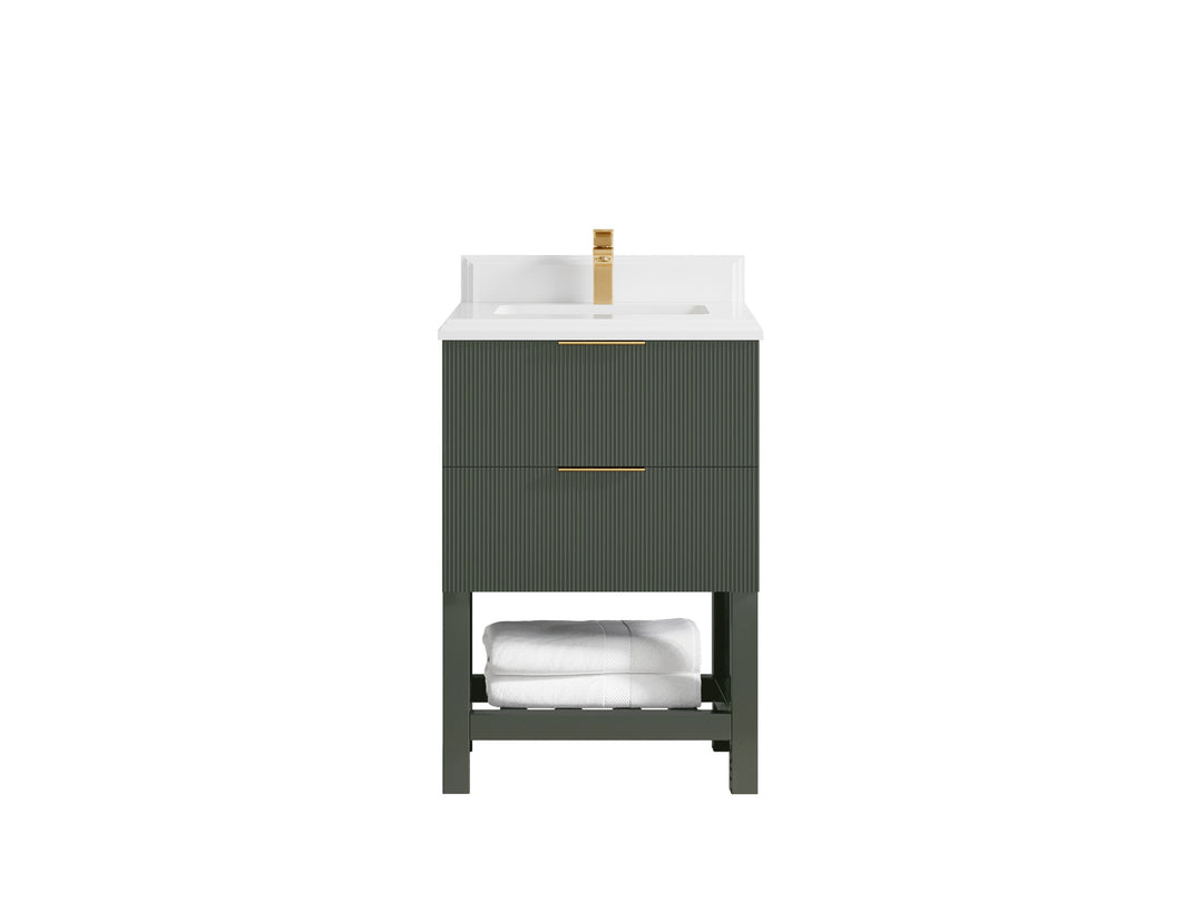 Catalina 24 in. W x 22 in. D Single Sink Bathroom Vanity in Pewter Green with 1.5 in Double Cove Edge White Quartz Countertop