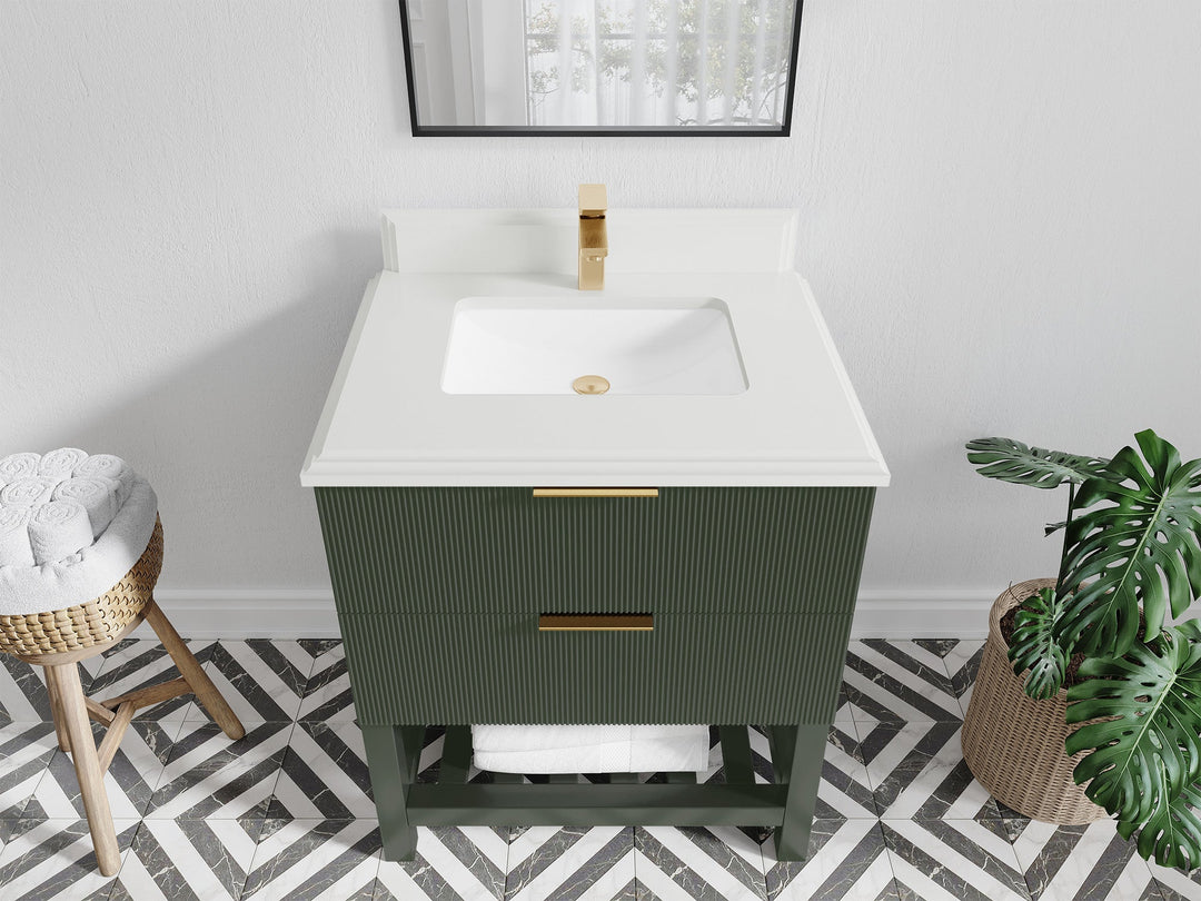 Catalina 30 in. W x 22 in. D Single Sink Bathroom Vanity in Pewter Green with 1.5 in Double Cove Edge White Quartz Countertop - Top View