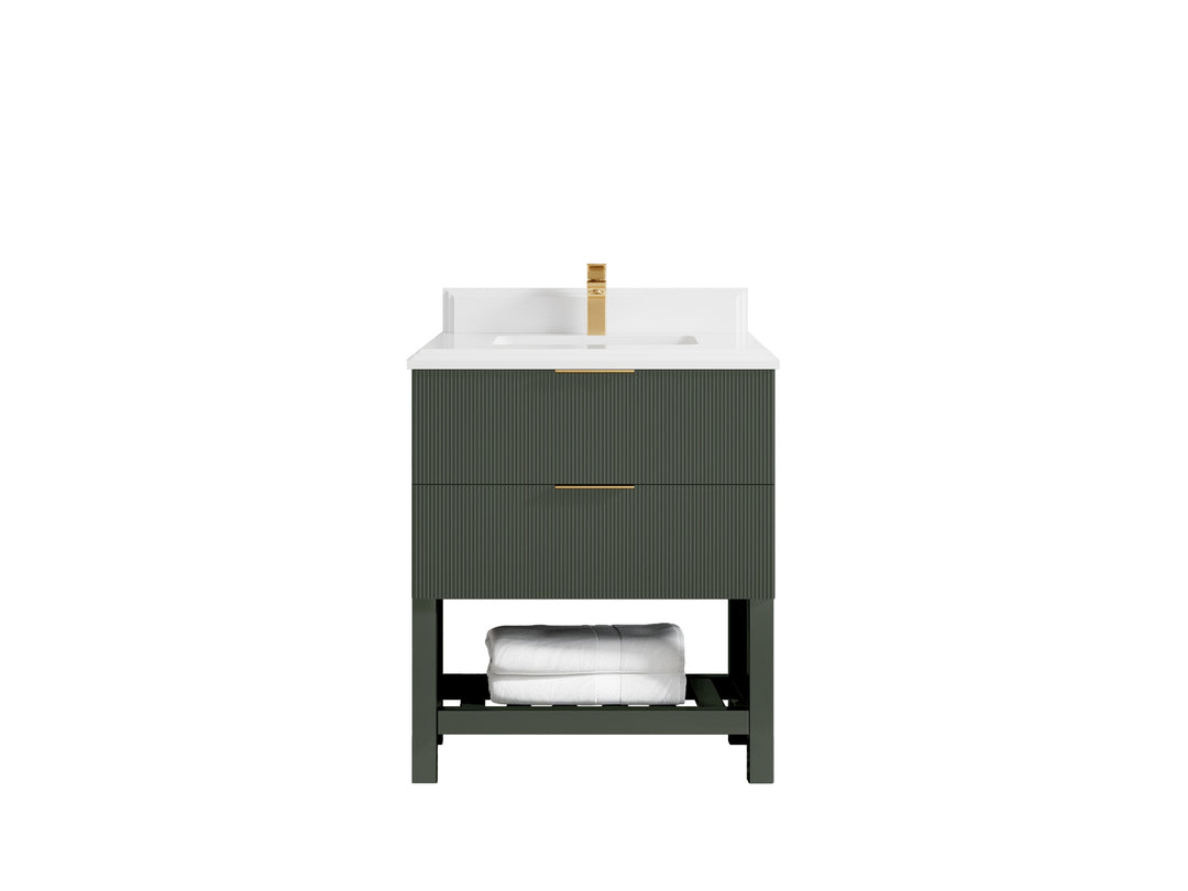 Catalina 30 in. W x 22 in. D Single Sink Bathroom Vanity in Pewter Green with 1.5 in Double Cove Edge White Quartz Countertop