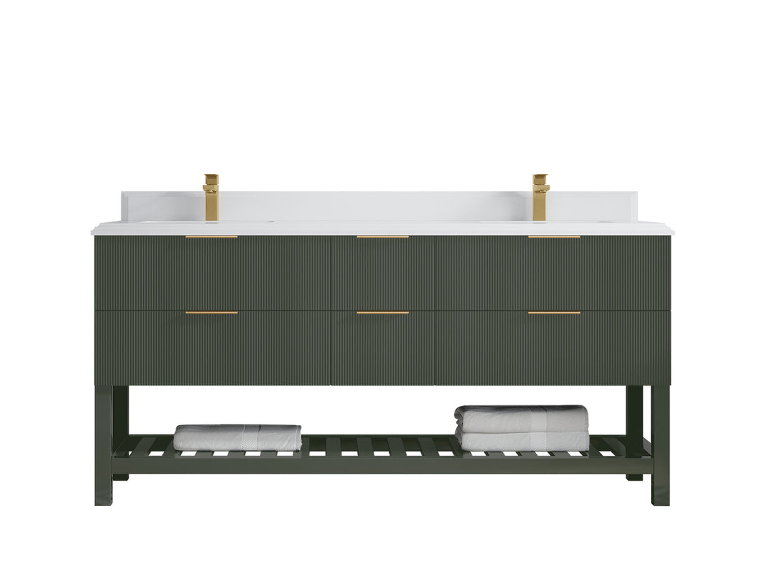 Catalina 72 in. W x 22 in. D Double Sink Bathroom Vanity in Pewter Green with 1.5 in Double Cove Edge White Quartz Countertop