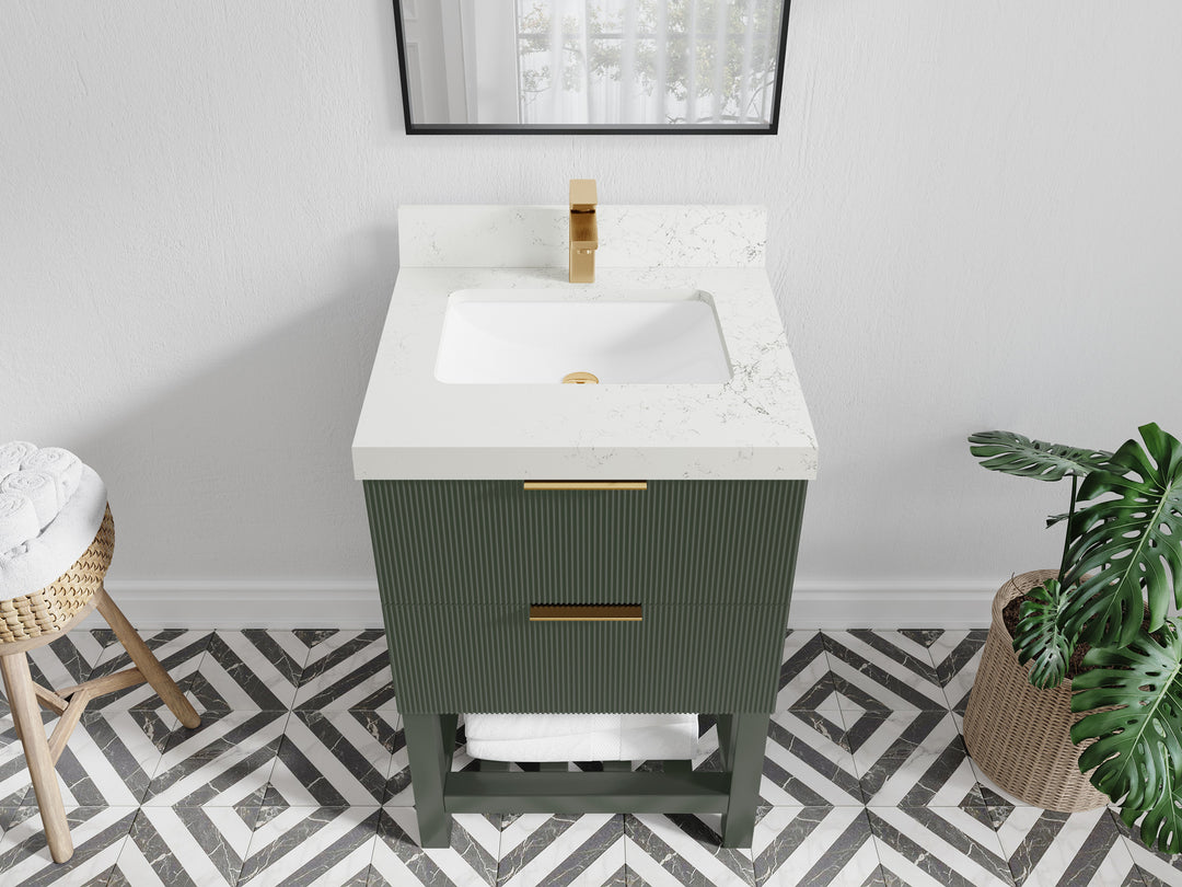 Catalina 24 in. W x 22 in. D Single Sink Bathroom Vanity in Pewter Green with 2 in Empira Quartz Countertop - Top View