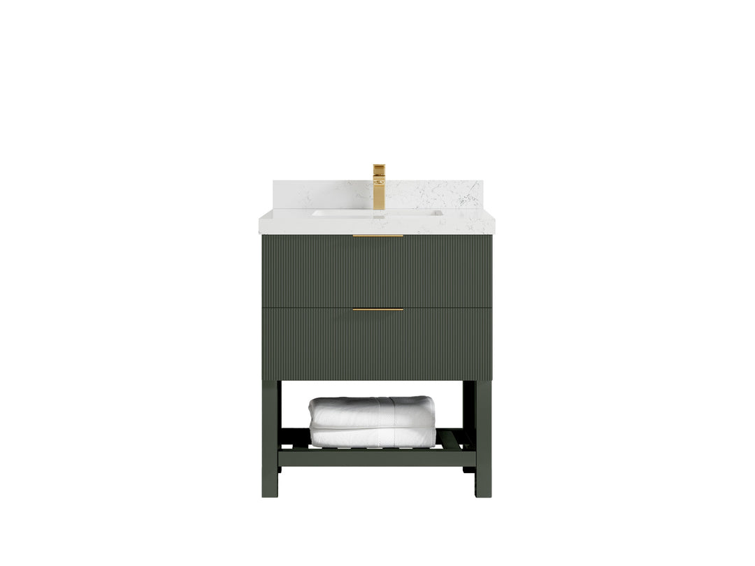 Catalina 30 in. W x 22 in. D Single Sink Bathroom Vanity in Pewter Green with 2 in Calacatta Empira Quartz Countertop 