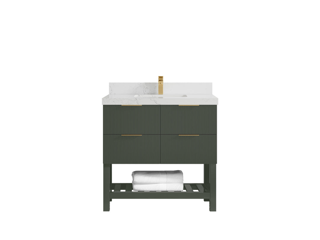 Catalina 36 in. W x 22 in. D Single Sink Bathroom Vanity in Pewter Green with 2 in Empira Quartz Countertop 