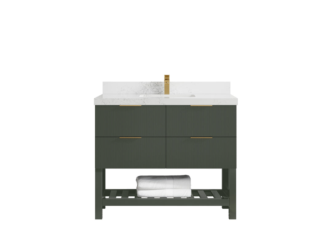 Catalina 42 in. W x 22 in. D Single Sink Bathroom Vanity in Pewter Green with 2 in Empira White Quartz Countertop
