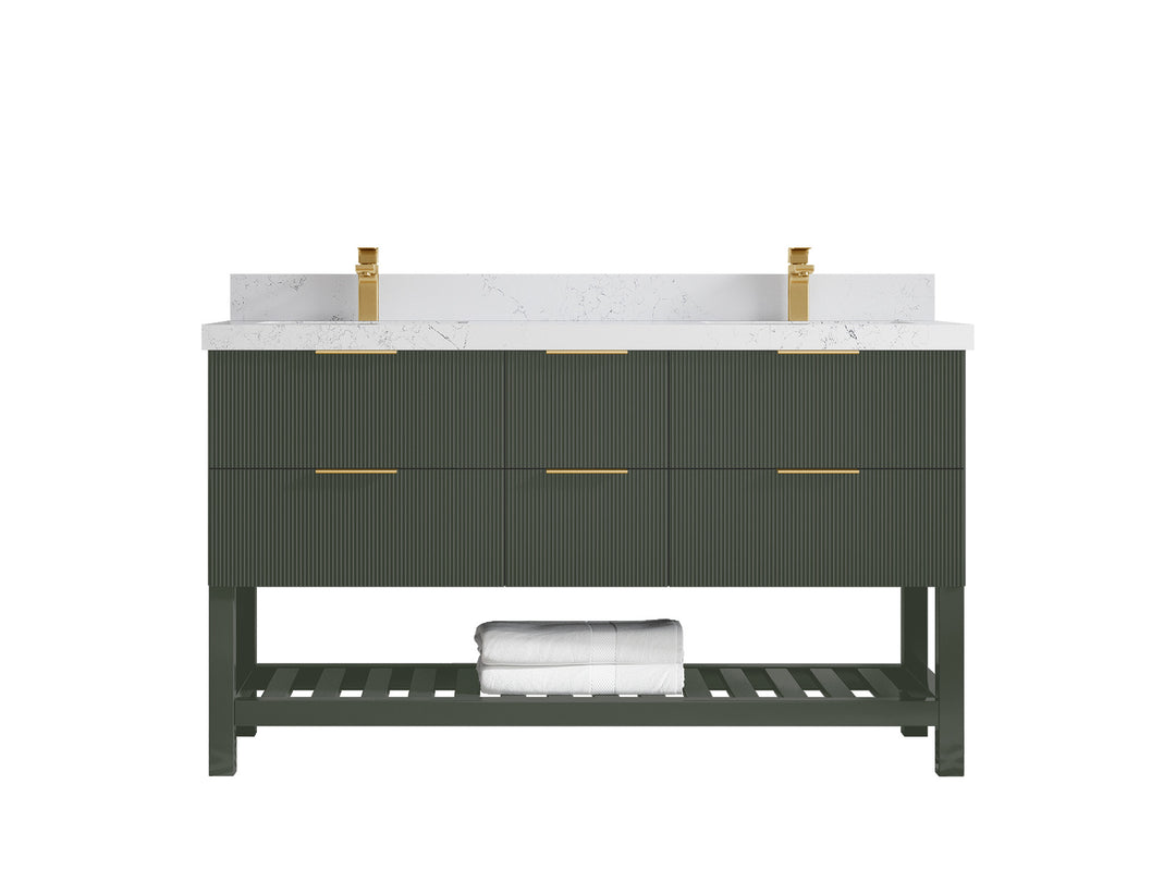 Catalina 60 in. W x 22 in. D Double Sink Bathroom Vanity in Pewter Green with 2 in Empira Quartz Countertop