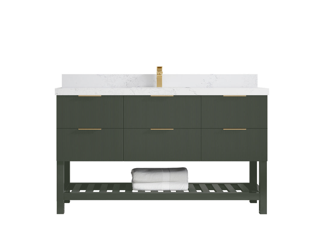 Catalina 60 in. W x 22 in. D Single Sink Bathroom Vanity in Pewter Green with 2 in Empira Quartz Countertop