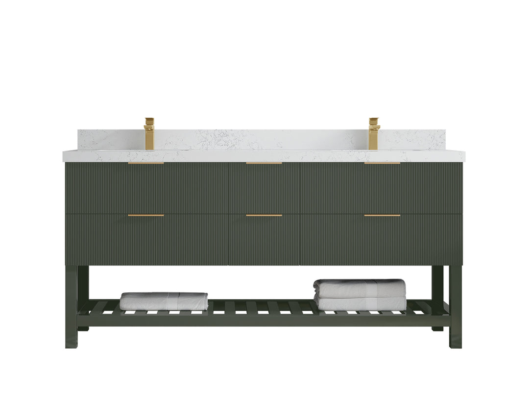 Catalina 72 in. W x 22 in. D Double Sink Bathroom Vanity in Pewter Green with 2 in Empira Quartz Countertop