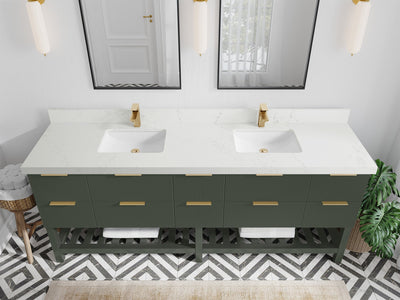 Catalina 84 in. W x 22 in. D Double Sink Bathroom Vanity in Pewter Green with 2 in Empira Quartz Countertop - Top View