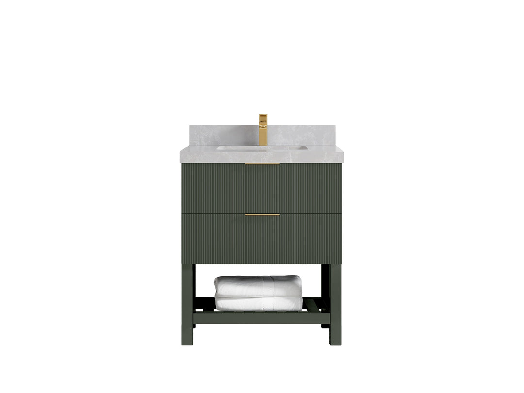 Catalina 30 in. W x 22 in. D Single Sink Bathroom Vanity in Pewter Green with 2 in Pearl Light Gray Quartz Countertop 
