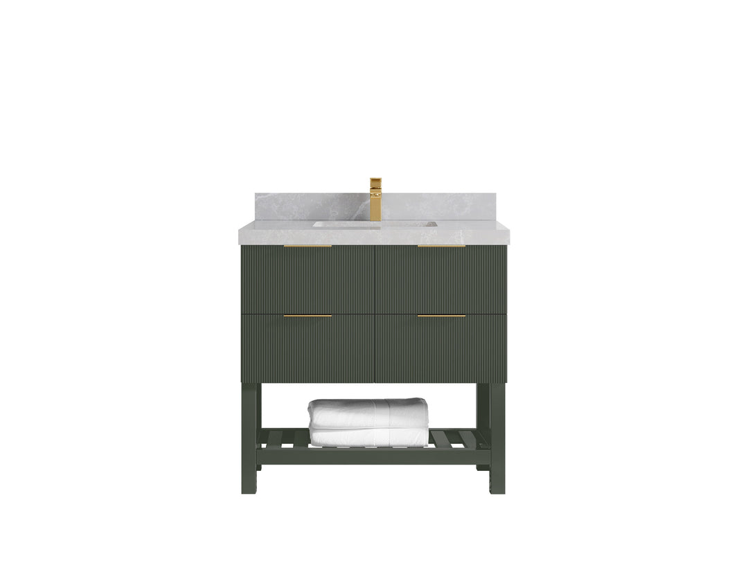 Catalina 36 in. W x 22 in. D Single Sink Bathroom Vanity in Pewter Green with 2 in Pearl Light Gray Quartz Countertop