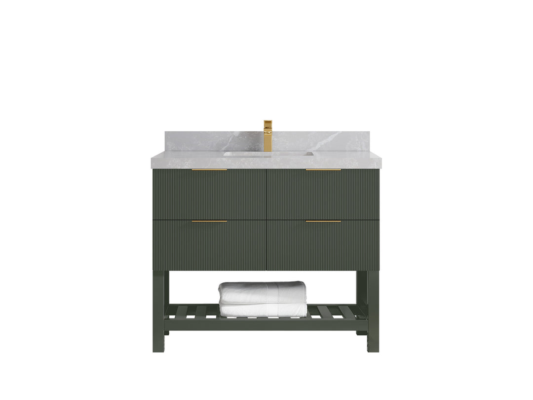 Catalina 42 in. W x 22 in. D Single Sink Bathroom Vanity in Pewter Green with 2 in Pearl Light Gray Quartz Countertop