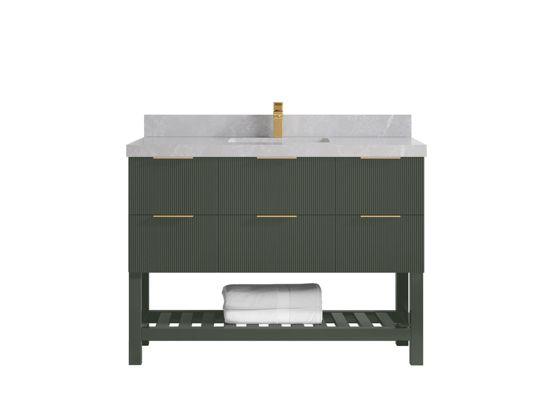 Catalina 48 in. W x 22 in. D Single Sink Bathroom Vanity in Pewter Green with 2 in Pearl Light Gray Quartz Countertop
