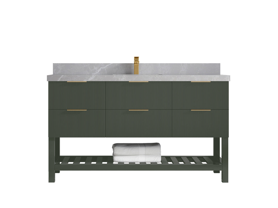 Catalina 60 in. W x 22 in. D Single Sink Bathroom Vanity in Pewter Green with 2 in Pearl Light Gray Quartz Countertop