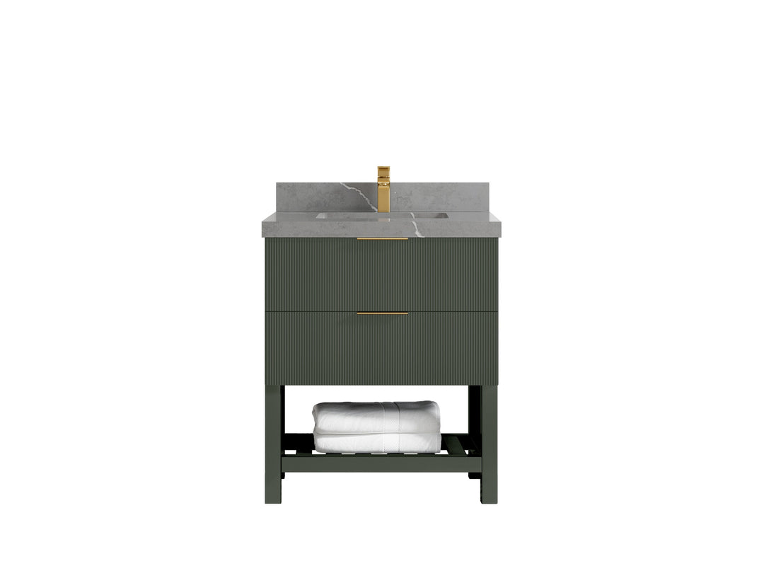 Catalina 30 in. W x 22 in. D Single Sink Bathroom Vanity in Pewter Green with 2 in Piatra Gray Quartz Countertop 