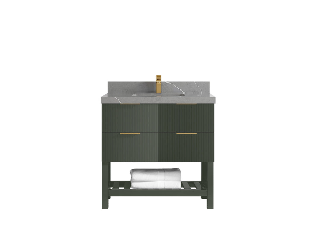 Catalina 36 in. W x 22 in. D Single Sink Bathroom Vanity in Pewter Green with 2 in Piatra Gray Quartz Countertop