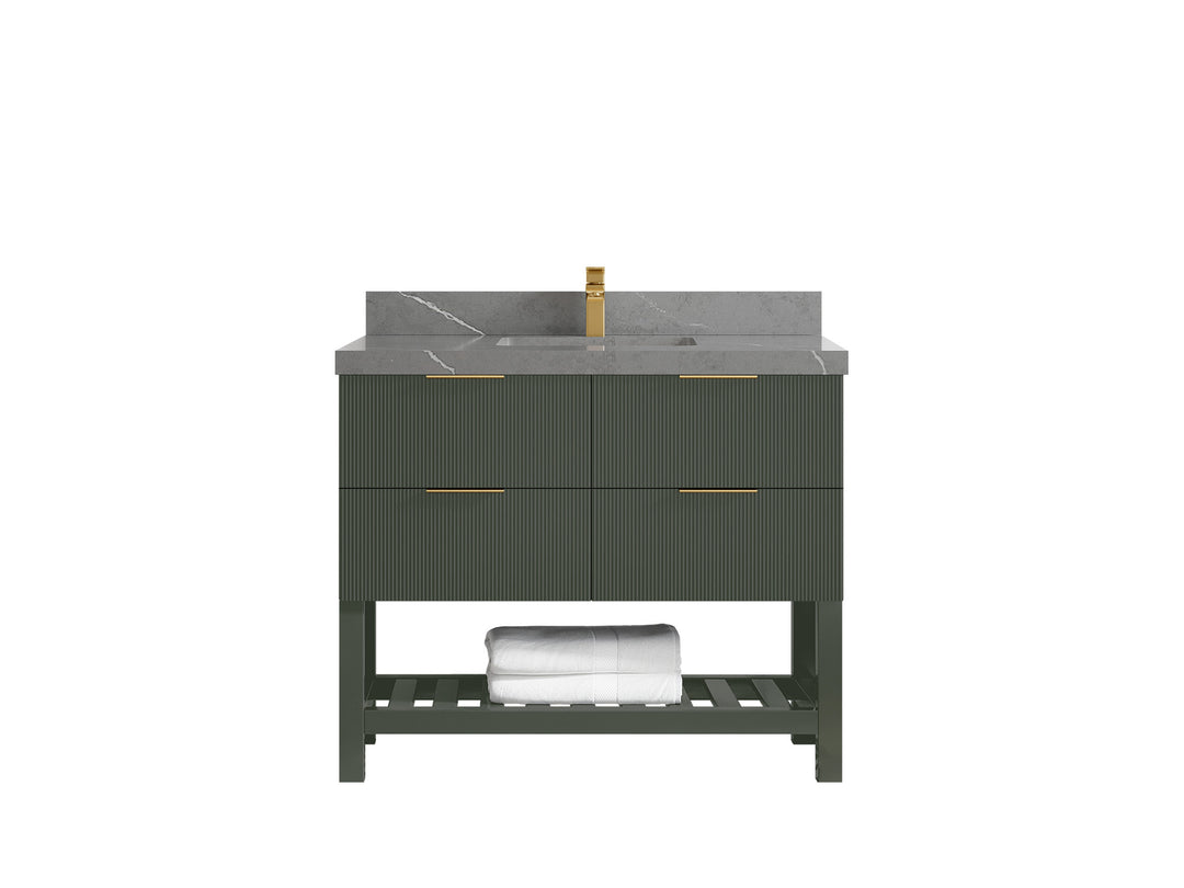 Catalina 42 in. W x 22 in. D Single Sink Bathroom Vanity in Pewter Green with 2 in Piatra Gray Quartz Countertop