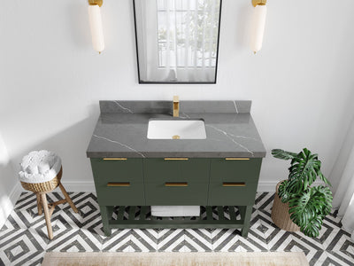 Catalina 48 in. W x 22 in. D Single Sink Bathroom Vanity in Pewter Green with 2 in Piatra Gray Quartz Countertop - Top View