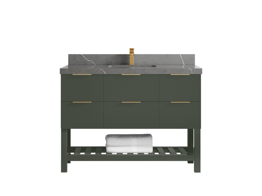 Catalina 48 in. W x 22 in. D Single Sink Bathroom Vanity in Pewter Green with 2 in Piatra Gray Quartz Countertop