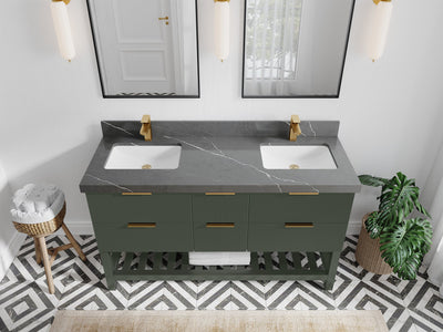 Catalina 60 in. W x 22 in. D Double Sink Bathroom Vanity in Pewter Green with 2 in Piatra Gray Quartz Countertop - Top View