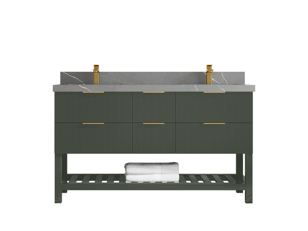 Catalina 60 in. W x 22 in. D Double Sink Bathroom Vanity in Pewter Green with 2 in Piatra Gray Quartz Countertop