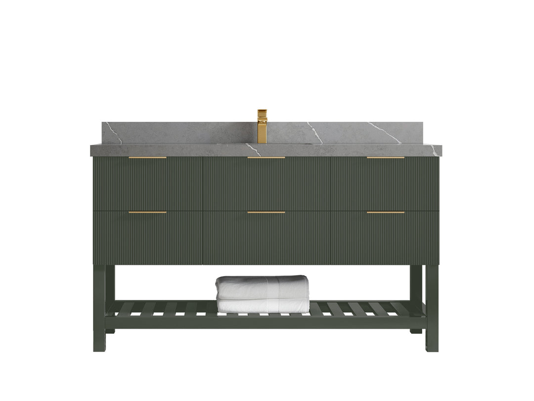 Catalina 60 in. W x 22 in. D Single Sink Bathroom Vanity in Pewter Green with 2 in Piatra Gray Quartz Countertop